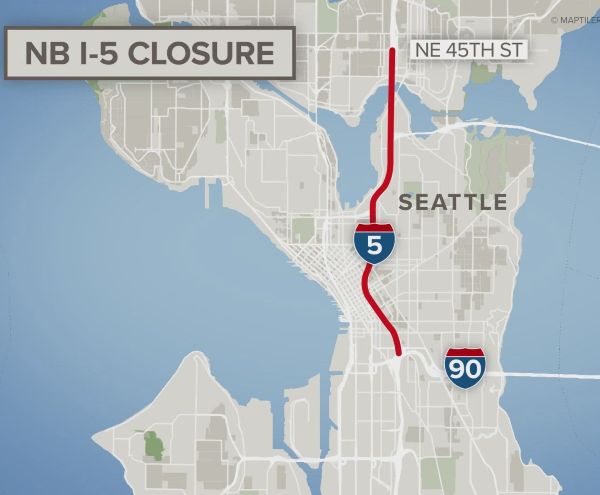 Northbound I-5 Closed Through Downtown Seattle for Weekend Repairs
