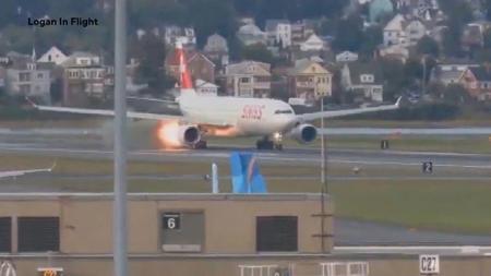 Swiss Air Lines Flight Aborts Takeoff After Engine Flames at Boston Logan Airport