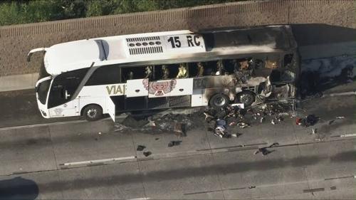 Tour Bus Fire Near Hacienda Heights Leaves One Dead on 60 Freeway