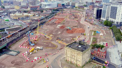 HS2 Curzon Street Station Rises Above Ground with Platform Deck Beams as West Midlands Metro Eastside Tram Extension Advances